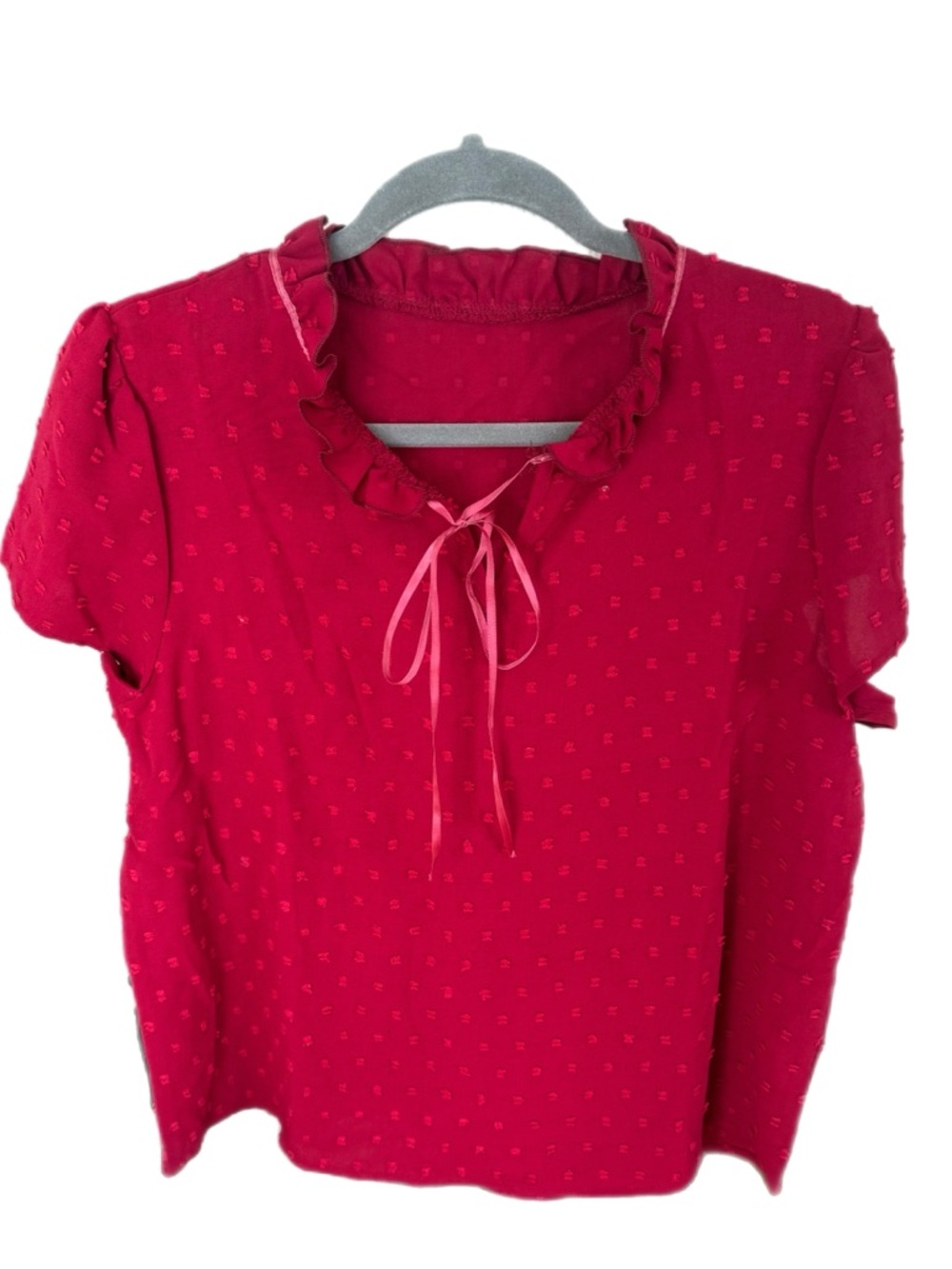 SHEIN Deep Red Blouse with Ruffle Accents